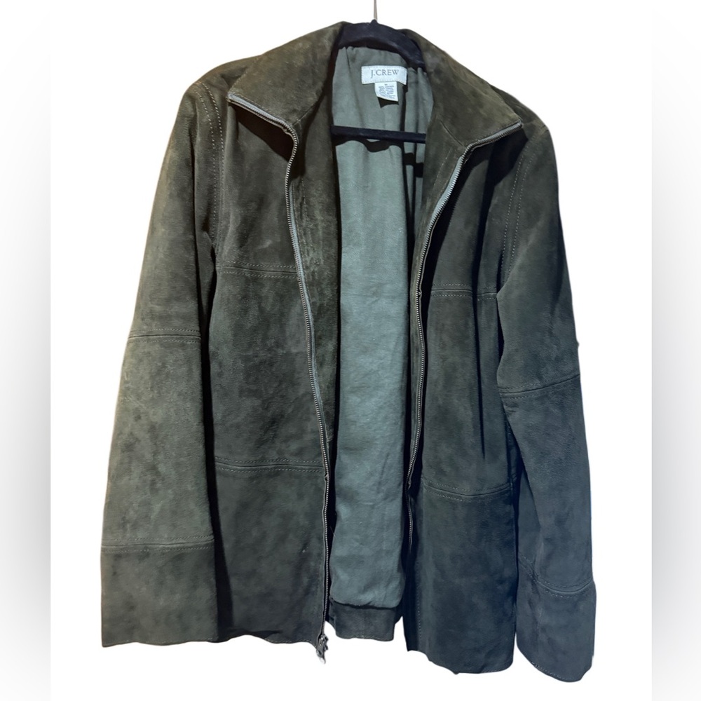 J. Crew dark green suede barn jacket zip up women’s Sz m